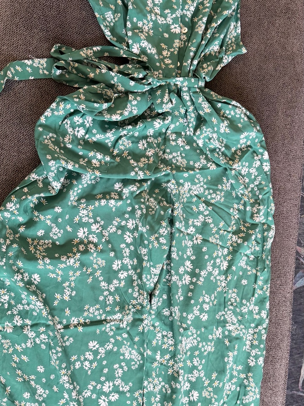 DR2 Green Floral Tie-Waist Wide-Leg Jumpsuit
